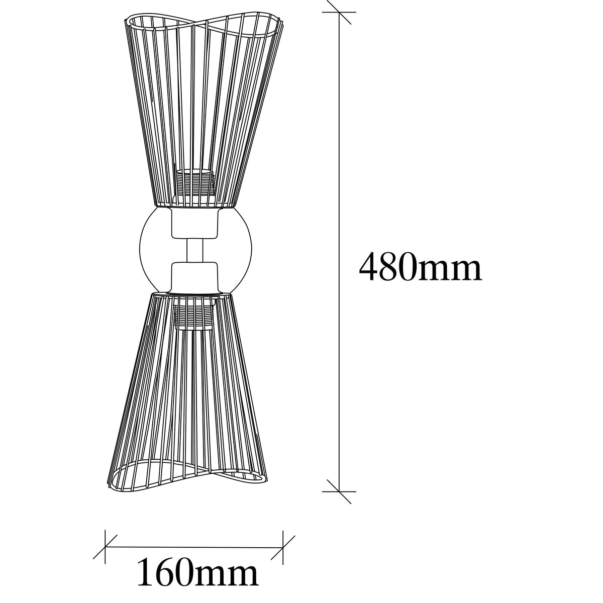 Aplique de pared metal negro 16x16x48 cm 2 casquillos E27 (2)