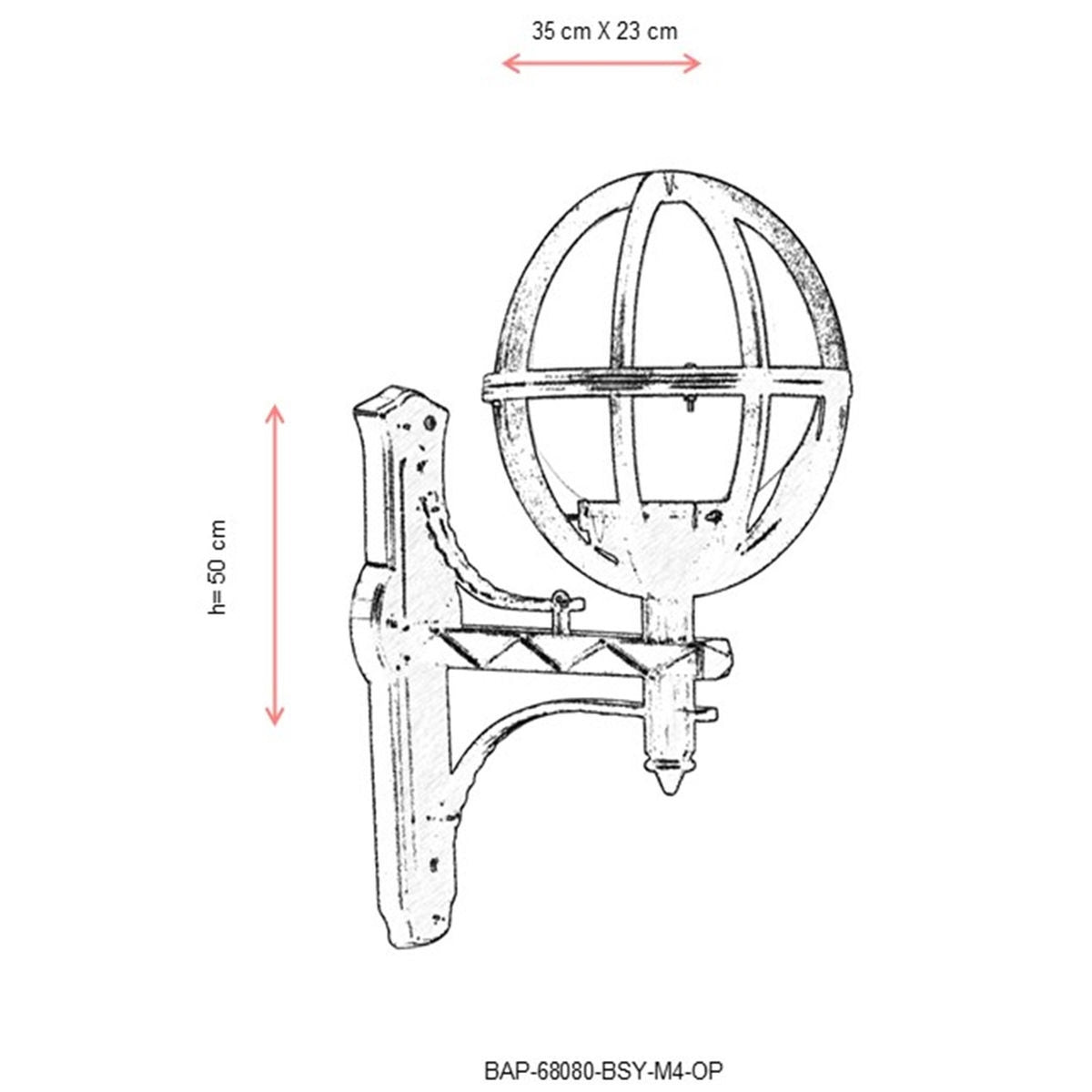 Aplique de pared globo en ángulo exterior ABS negro 35x23x50 cm (3)
