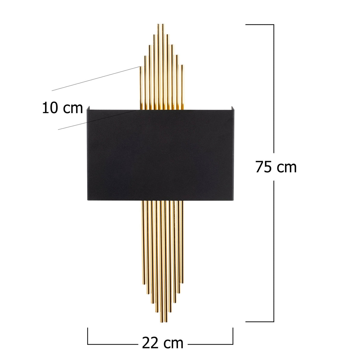 Aplique de pared recto metal negro oro 75x10x22 cm E27 (2)