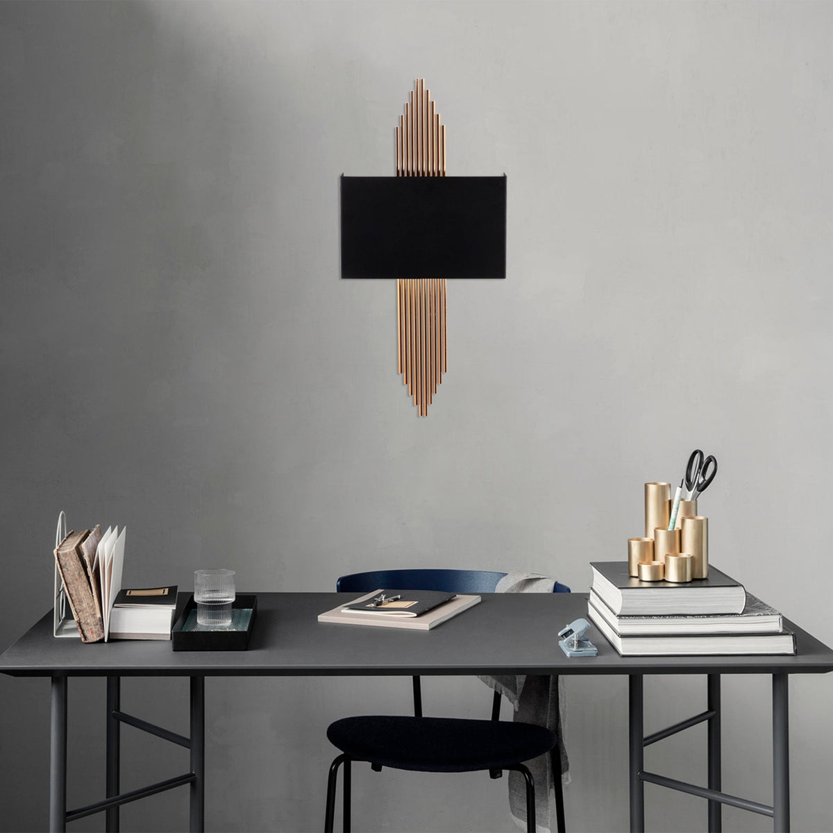 Aplique de pared recto metal negro cobre 75x10x22 cm E27 (5)