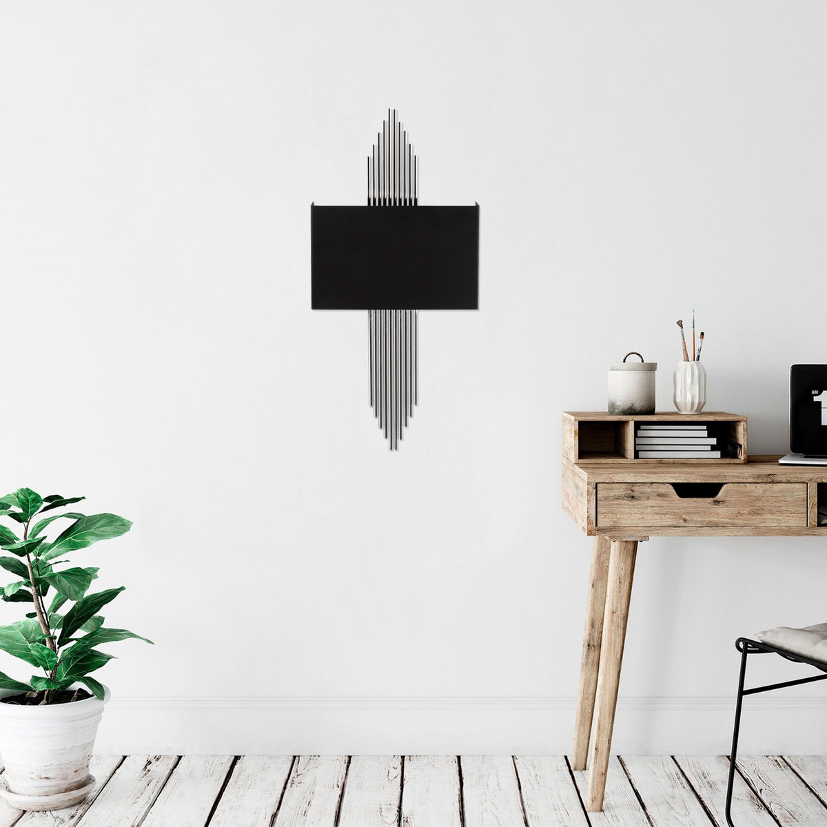 Aplique de pared recto metal negro plata 75x10x22 cm E27 (5)