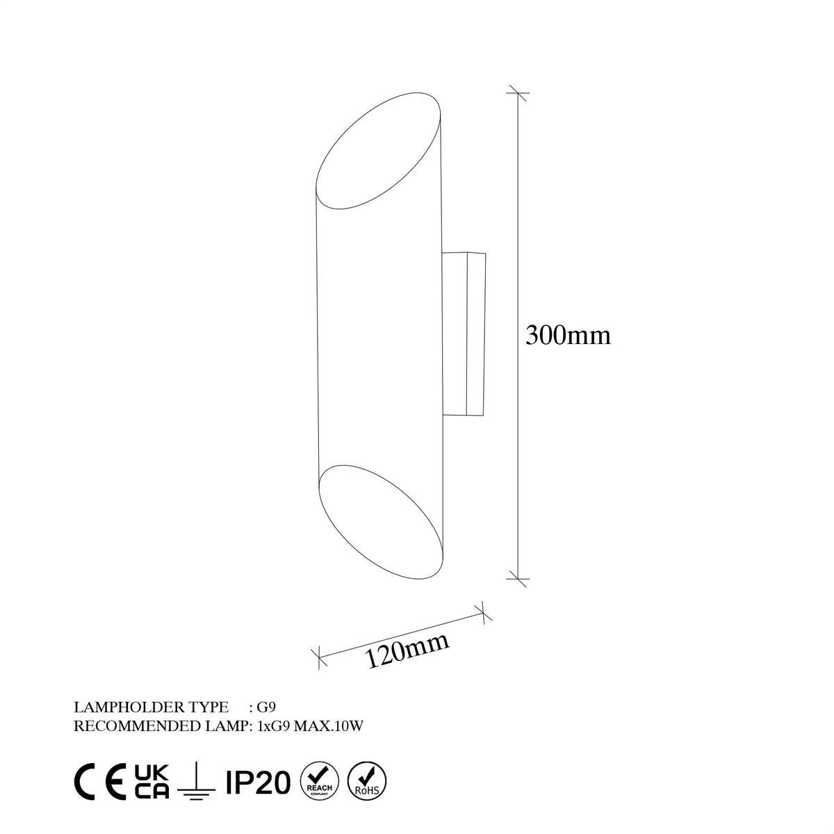 Aplique de pared metal negro 8x12x30 cm 2 casquillos G9 (2)