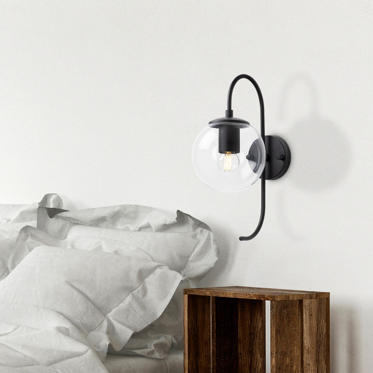 Aplique de pared pantalla transparente metal negro 15x27x36 cm (5)