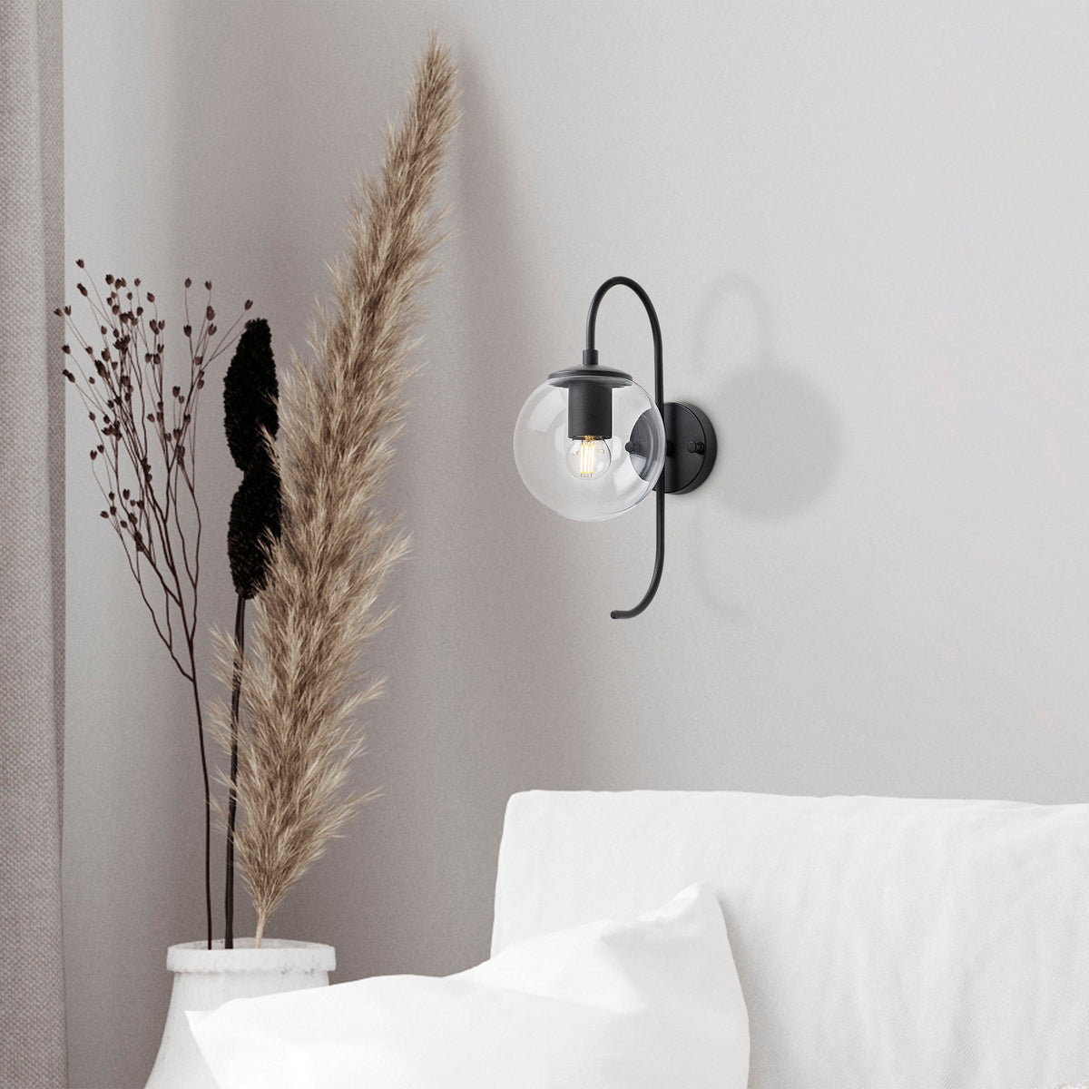 Aplique de pared pantalla transparente metal negro 15x27x36 cm (6)