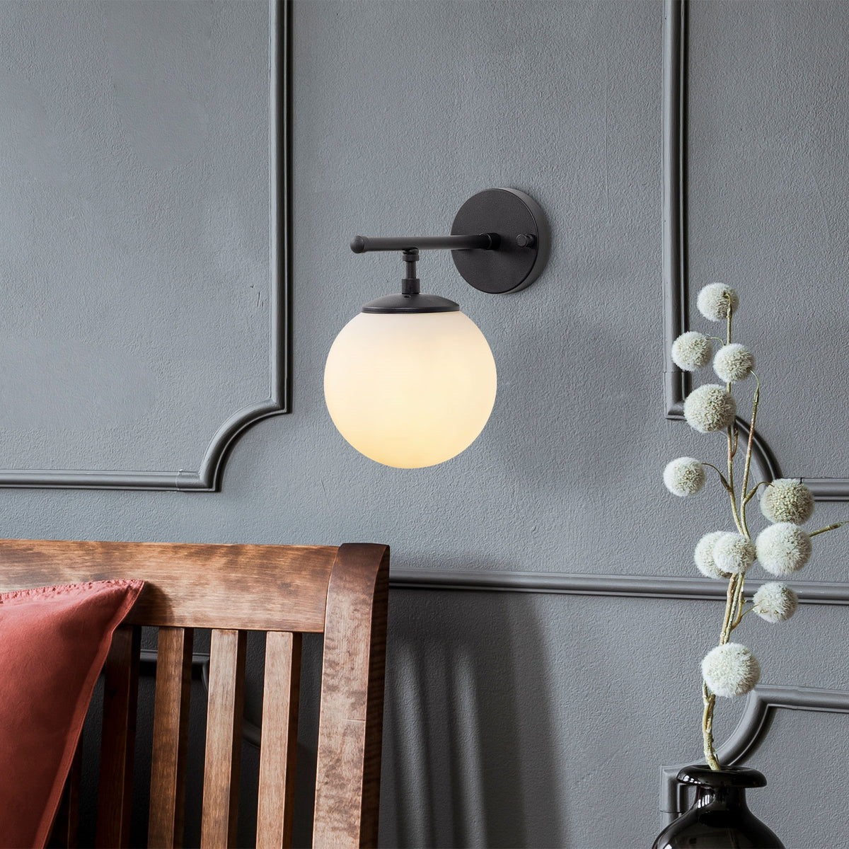 Aplique de pared pantalla blanca metal negro 15x24x24 cm E14 (6)