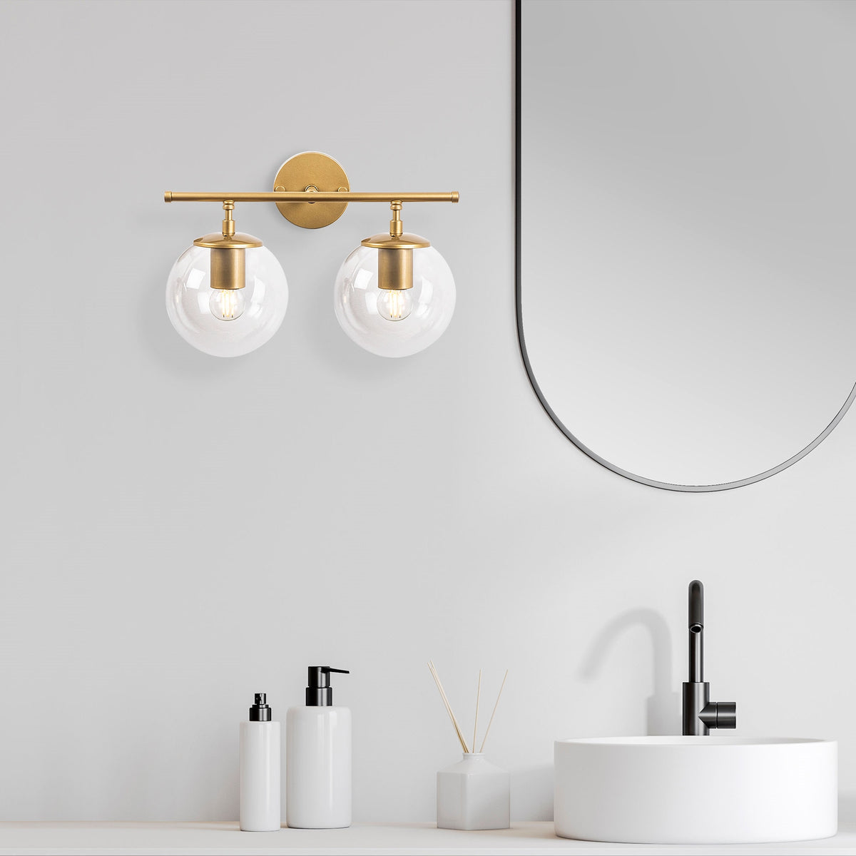 Aplique pared 2L metal dorado pantalla transp 36x24x16cm (6)