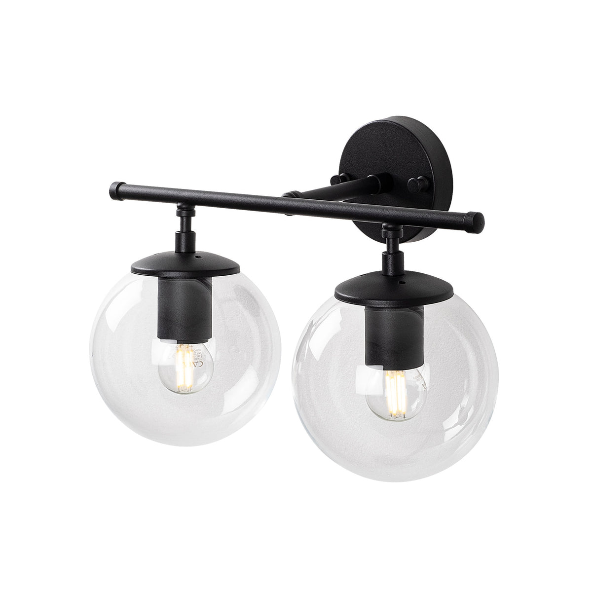 Aplique pared 2L metal negro pantalla transp 36x24x16cm