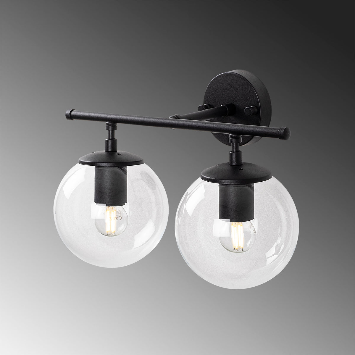 Aplique pared 2L metal negro pantalla transp 36x24x16cm (3)