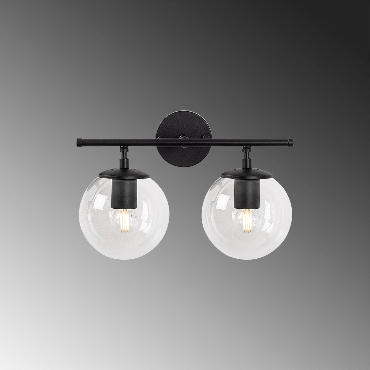 Aplique pared 2L metal negro pantalla transp 36x24x16cm (4)