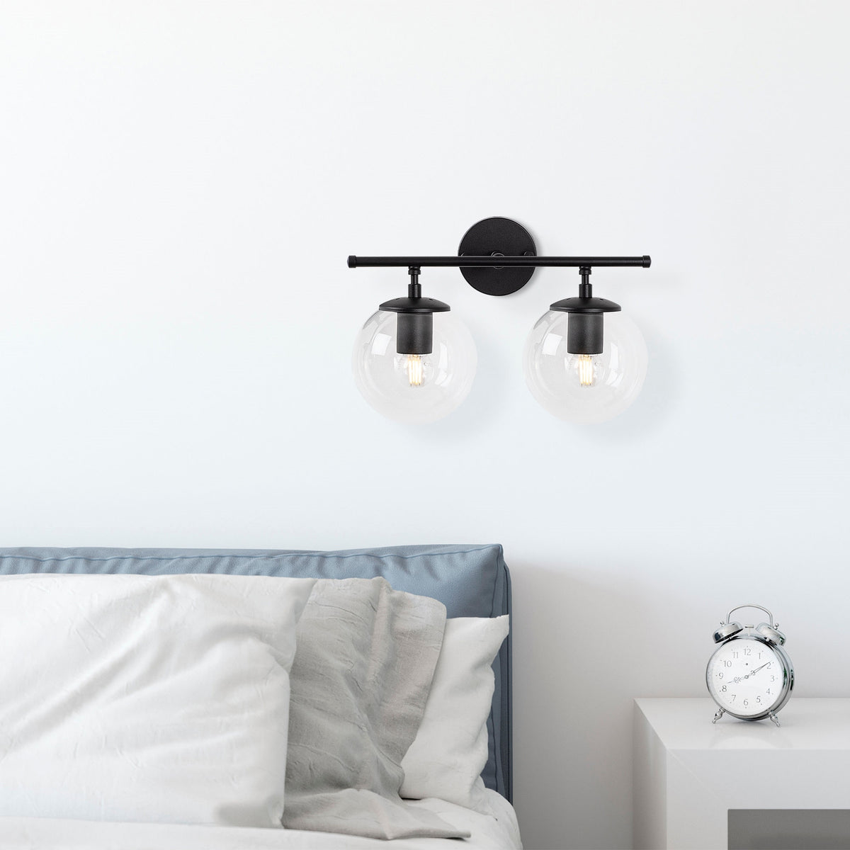 Aplique pared 2L metal negro pantalla transp 36x24x16cm (5)