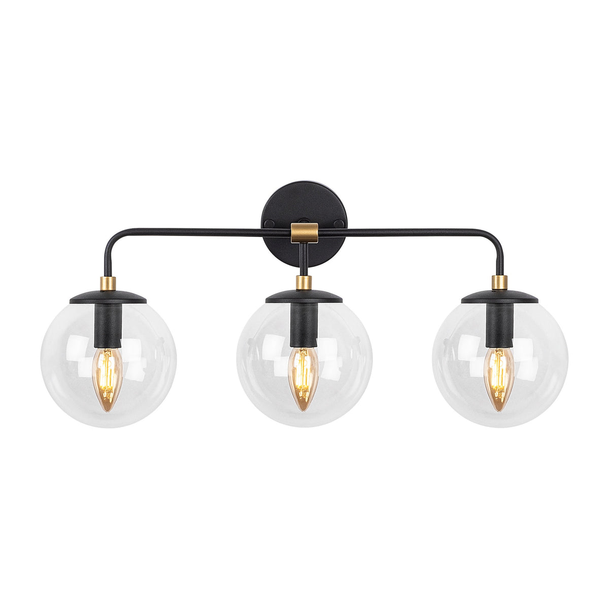 Aplique pared 3L metal negro pantalla transp 56x21x27cm