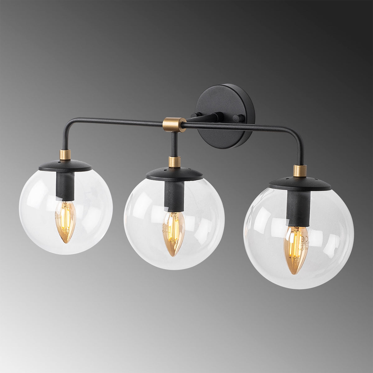 Aplique pared 3L metal negro pantalla transp 56x21x27cm (3)