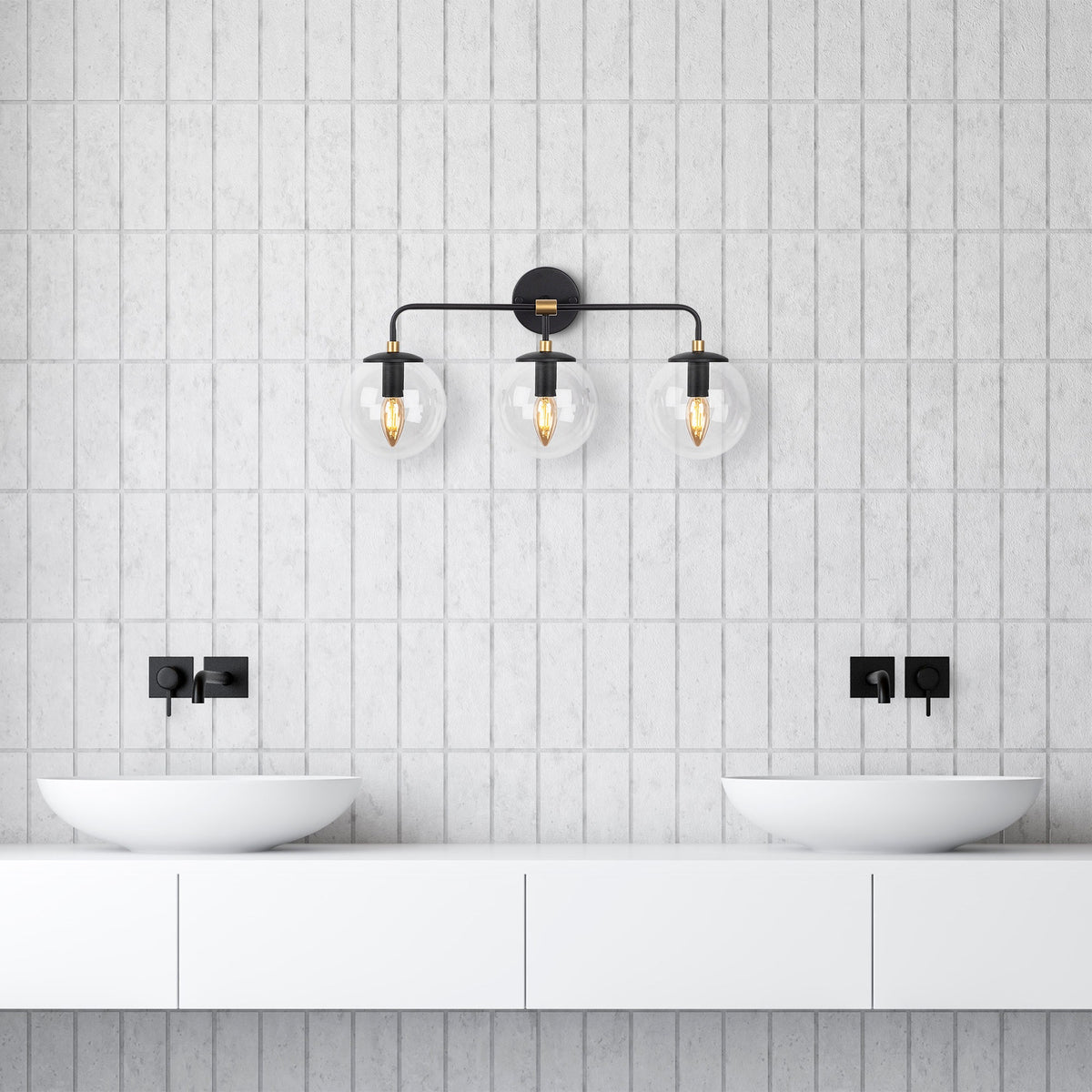 Aplique pared 3L metal negro pantalla transp 56x21x27cm (6)