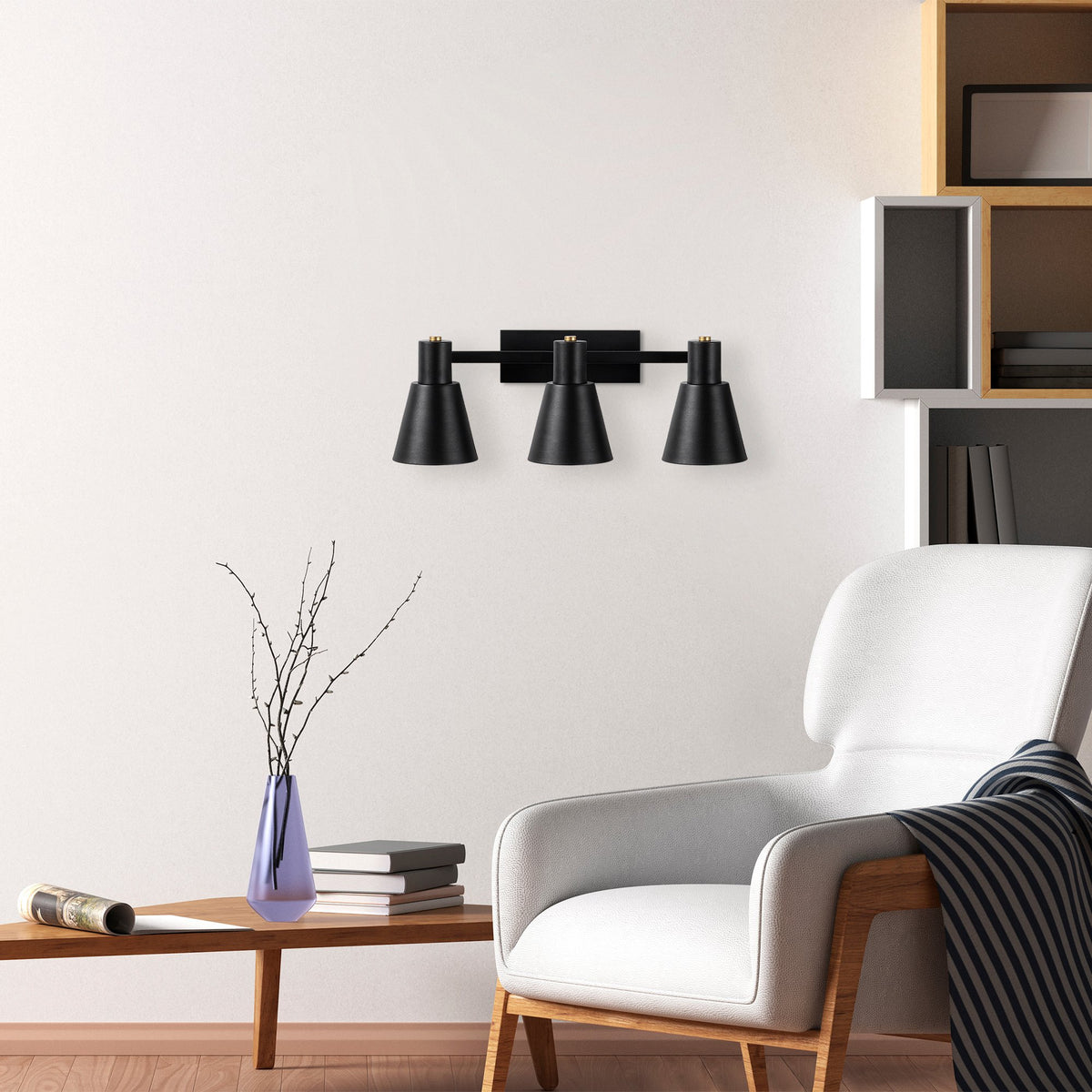 Aplique de pared metal negro 60x21x21 cm 3 casquillos E27 (6)