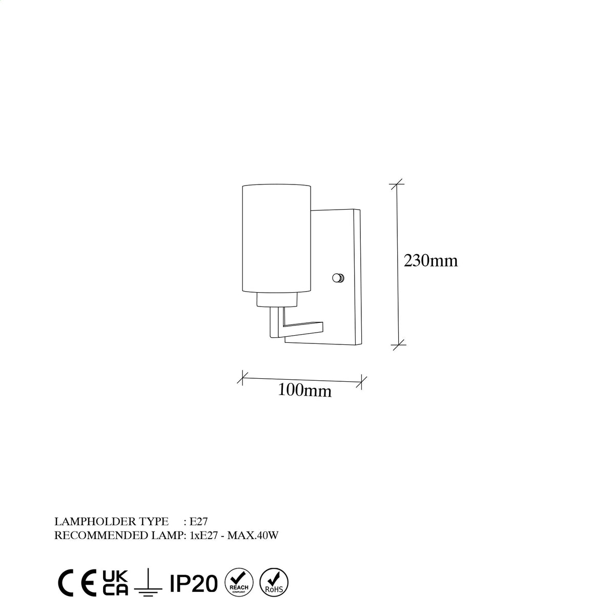 Aplique de pared metal negro 10x19x23 cm casquillo E27 (2)