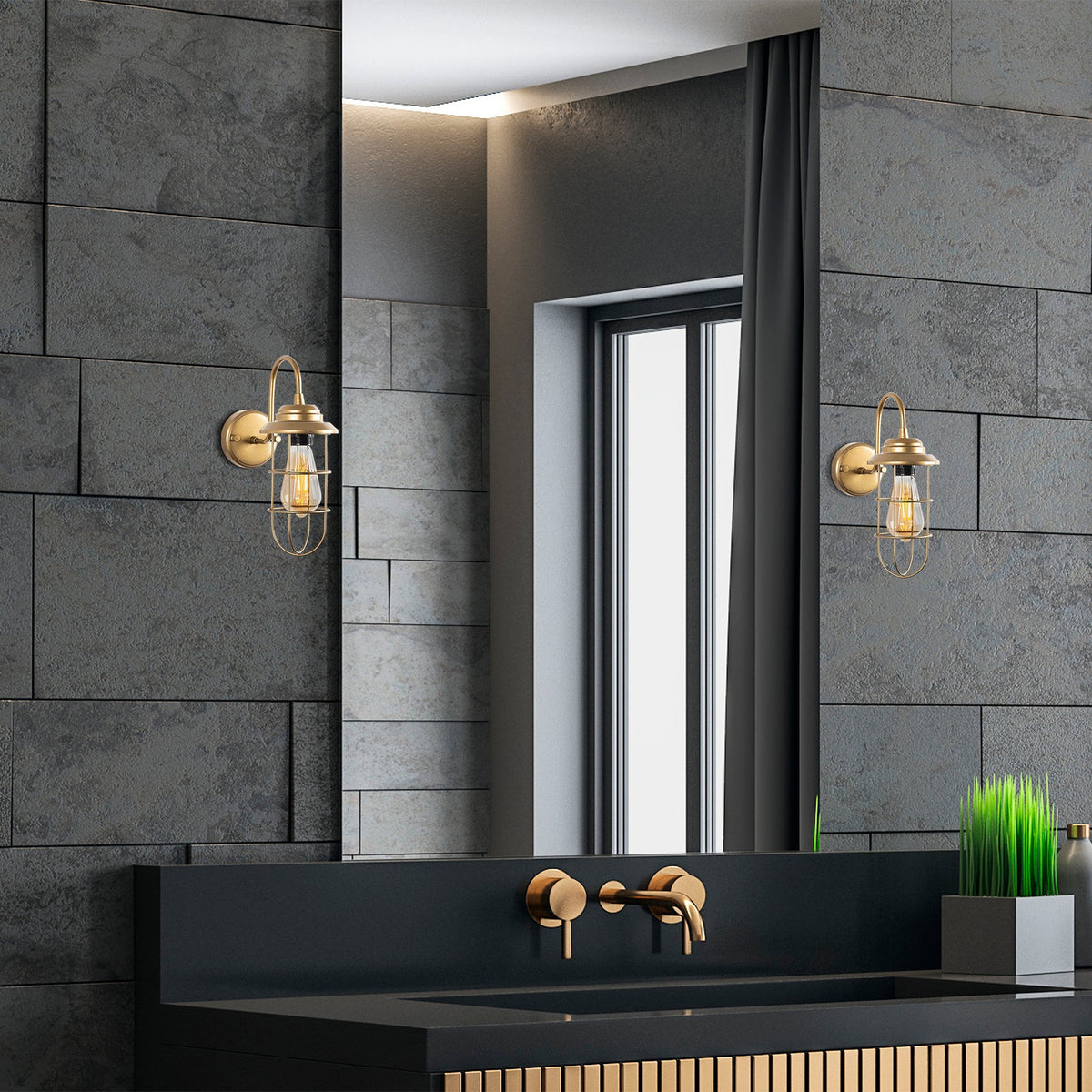 Aplique de pared metal oro 12x25x32 cm casquillo E27 (5)