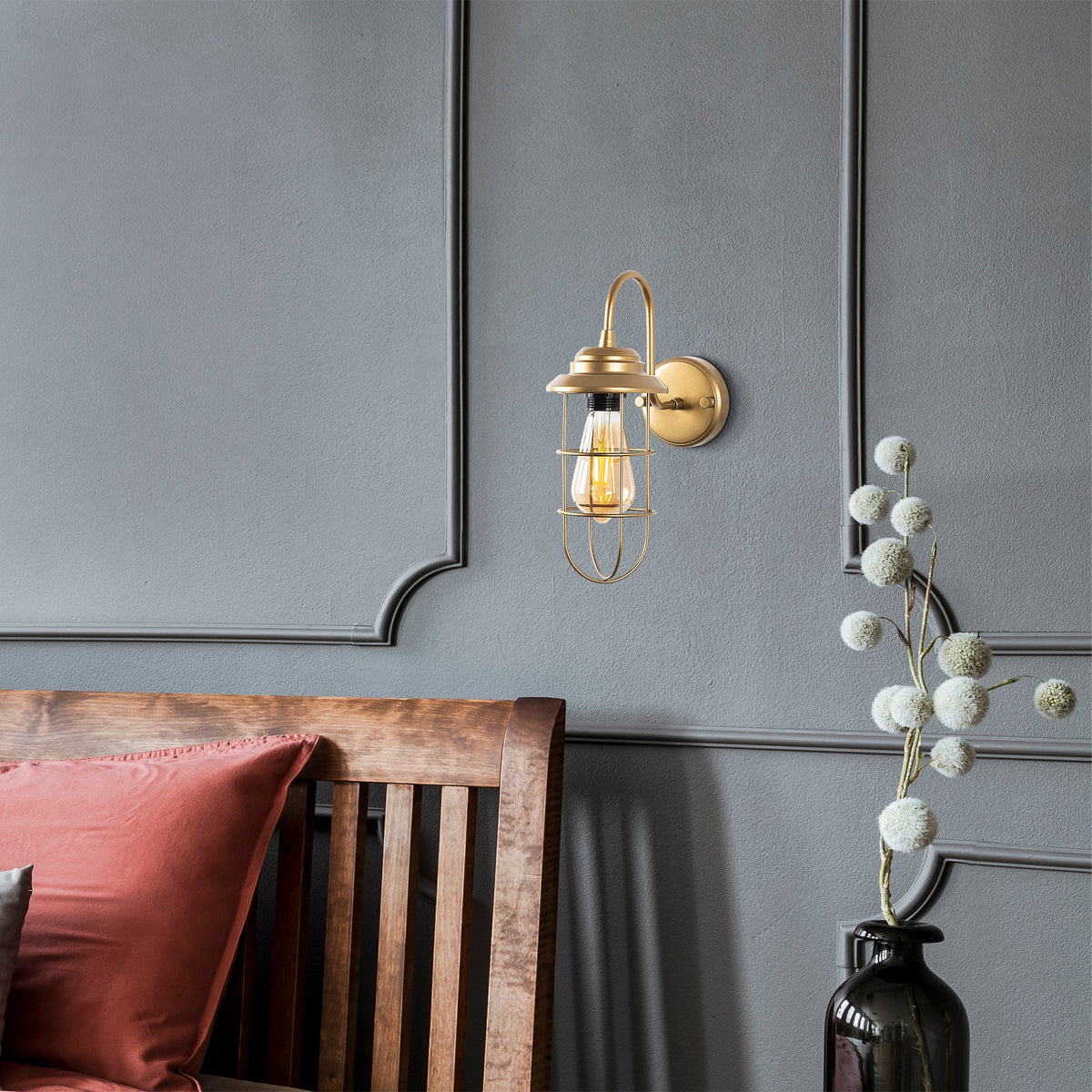 Aplique de pared metal oro 12x25x32 cm casquillo E27 (7)