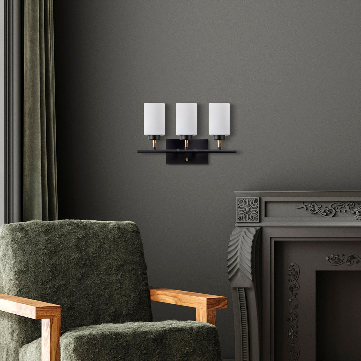 Aplique de pared metal negro 46x15x28 cm 3 casquillos E27 (8)