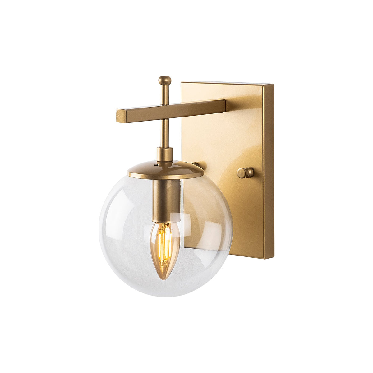 Aplique de pared con placa transparente metal oro 15x20x15 cm E14