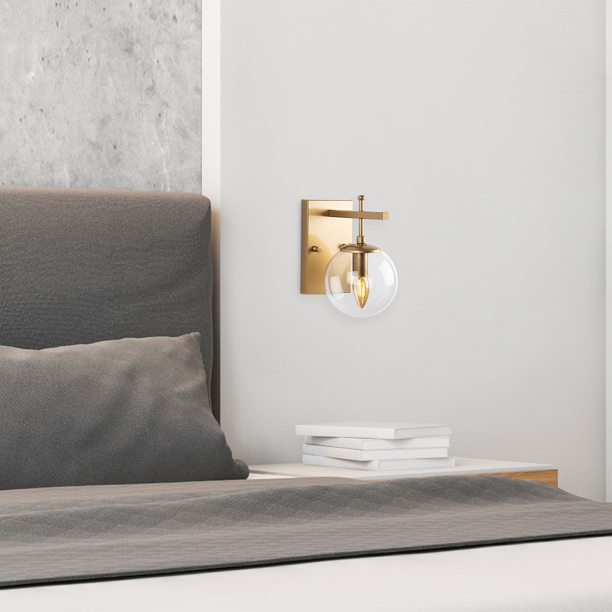 Aplique de pared con placa transparente metal oro 15x20x15 cm E14 (6)