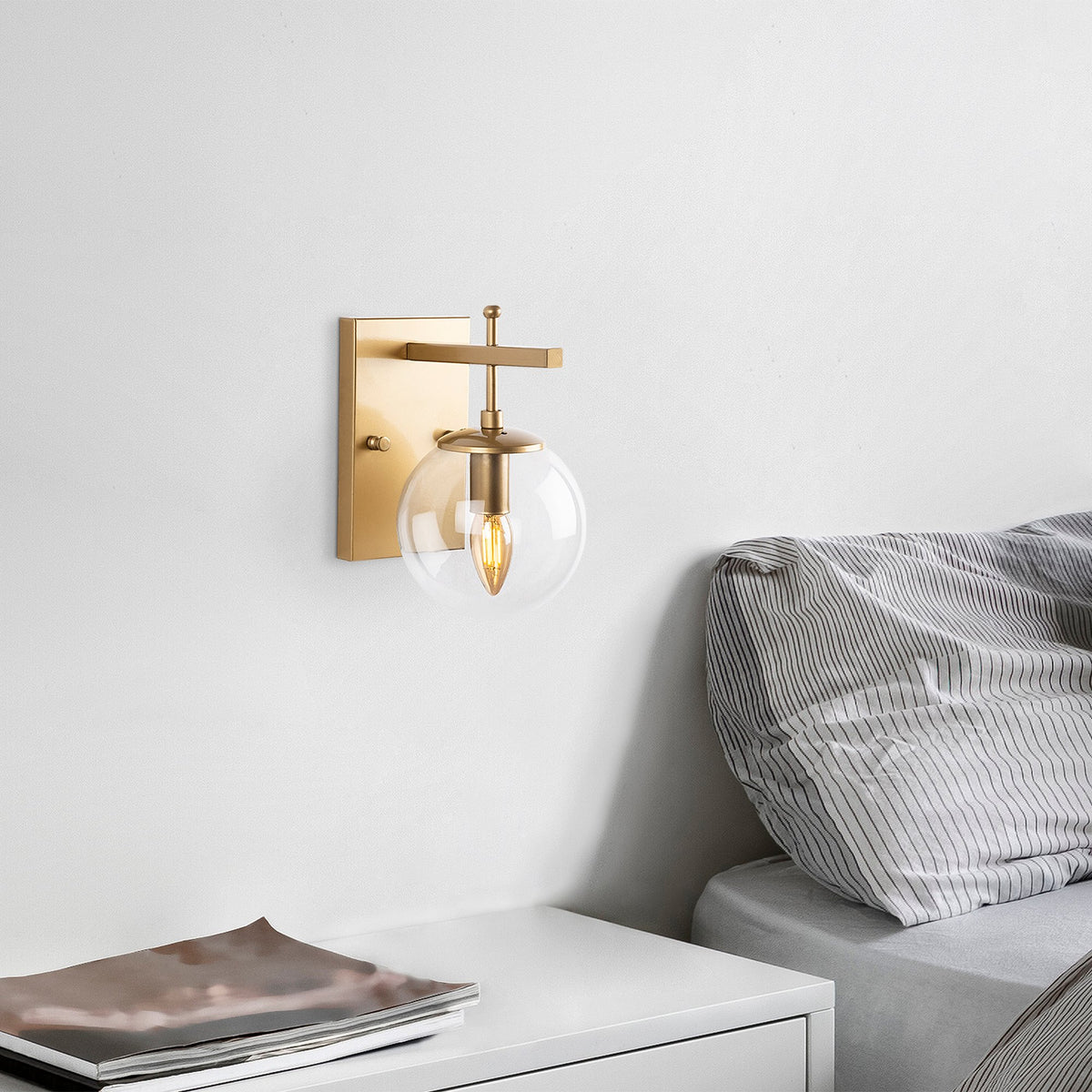 Aplique de pared con placa transparente metal oro 15x20x15 cm E14 (7)