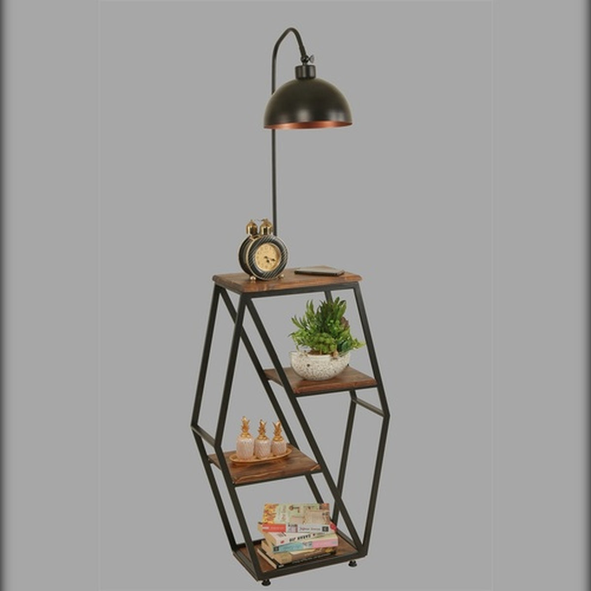 Lámpara de pie metal negro pantalla redonda 38x25x165 cm E27 (4)