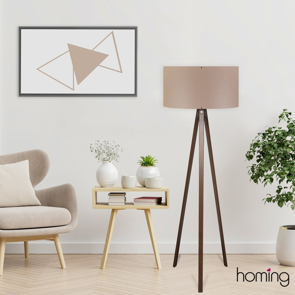 Lámpara de pie trípode oscuro MDF marrón 38x38x140 cm E27 (3)