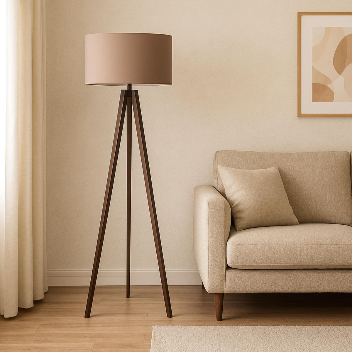 Lámpara de pie trípode oscuro MDF marrón 38x38x140 cm E27 (5)