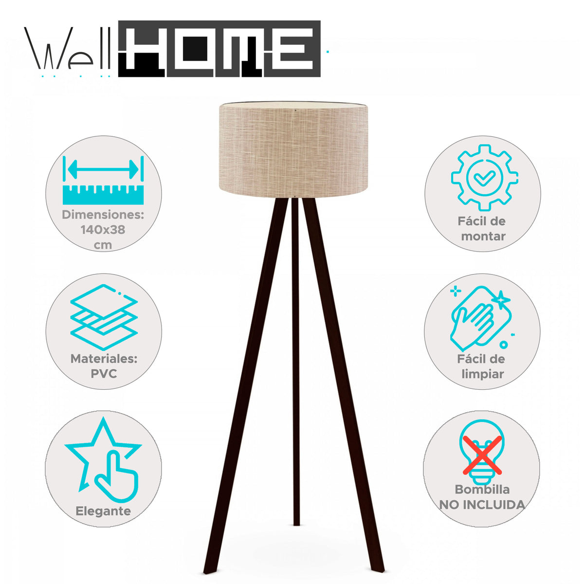 Lámpara de pie PVC madera beige H140 cm decorativa (2)