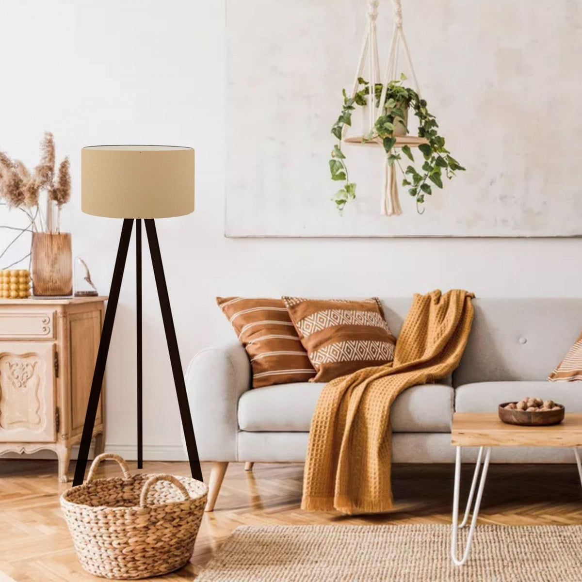 Lámpara de pie PVC madera beige H140 cm decorativa (5)