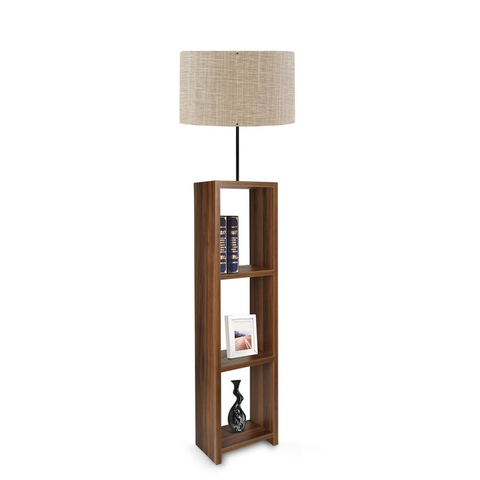Lámpara de pie con estantes nogal pantalla beige PVC 21x38x150 cm