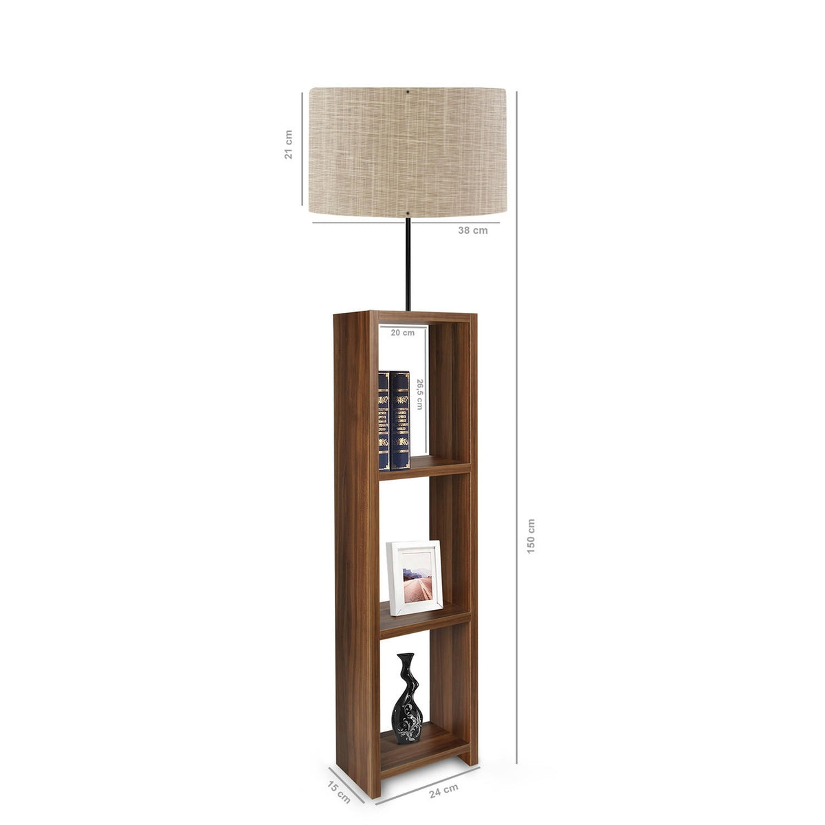 Lámpara de pie con estantes nogal pantalla beige PVC 21x38x150 cm (2)