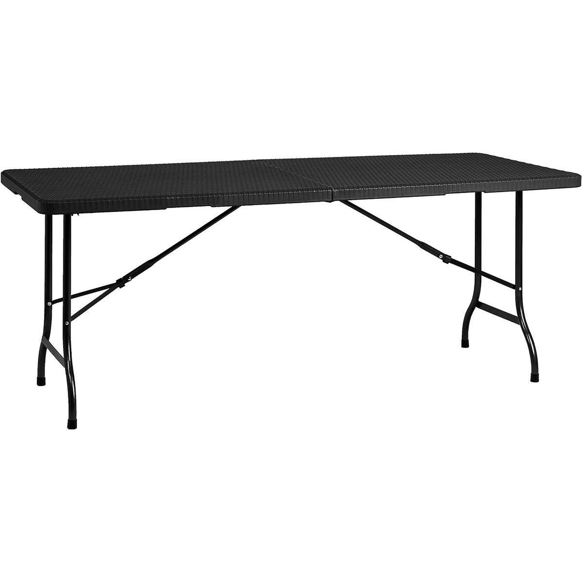 Mesa plegable efecto ratán negro 180x74x74 cm con asa transporte