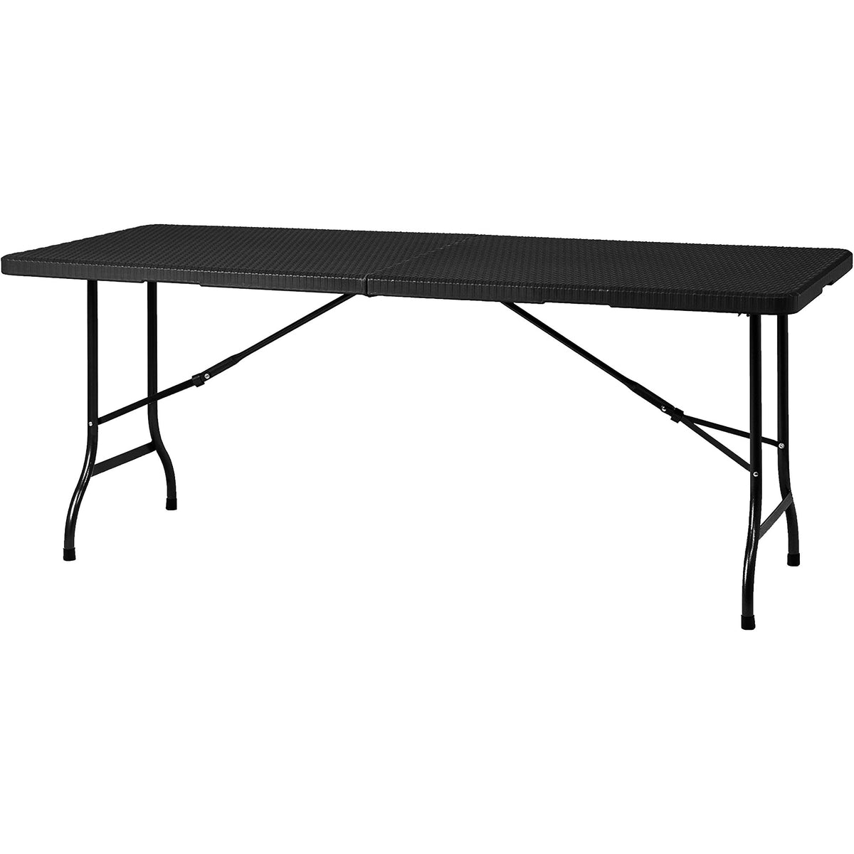 Mesa plegable efecto ratán negro 180x74x74 cm con asa transporte (2)