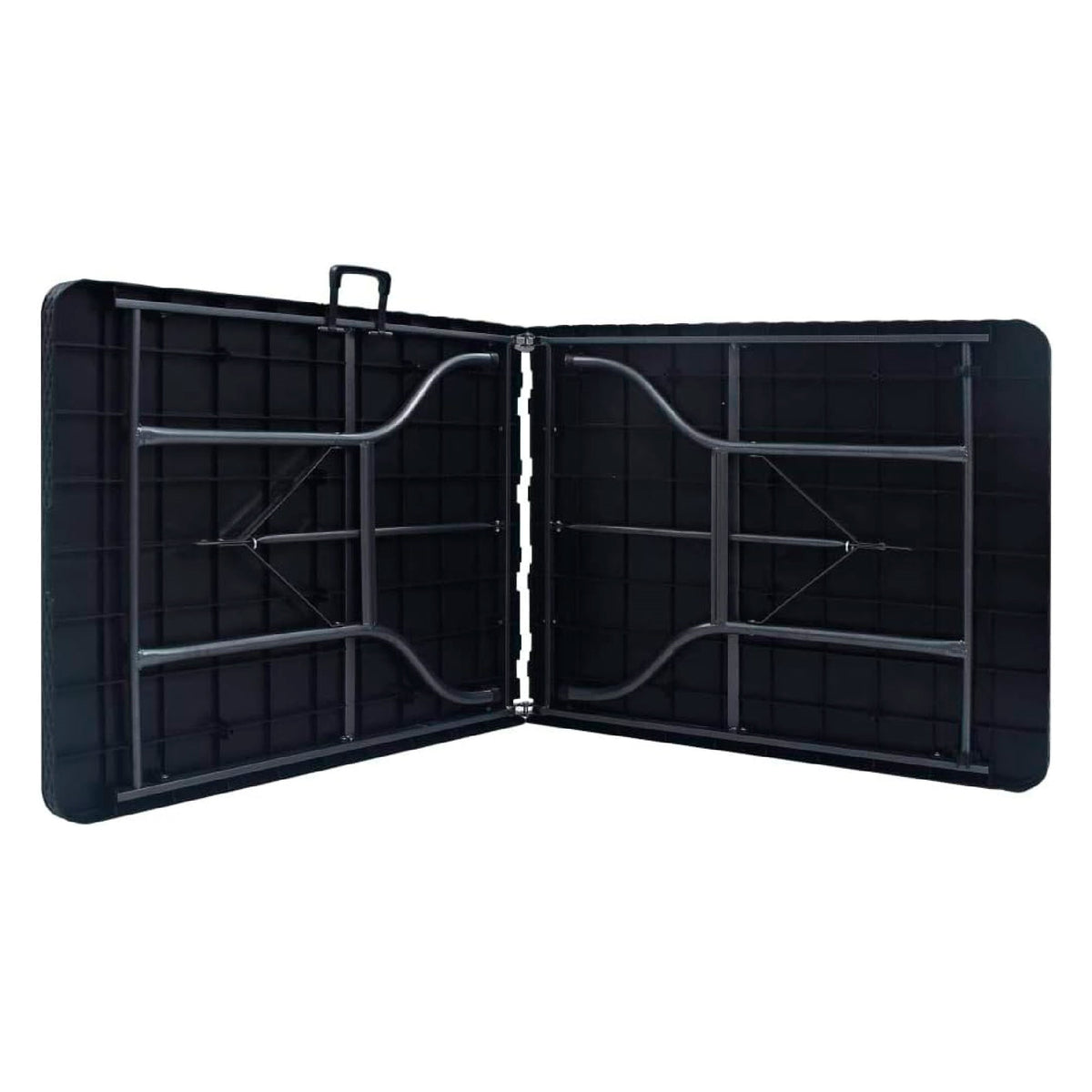 Mesa plegable efecto ratán negro 180x74x74 cm con asa transporte (3)