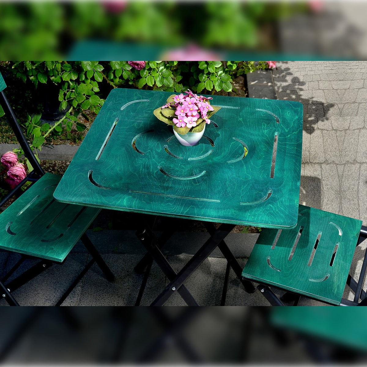 Set mesa y sillas de jardín 3 pzs verde (3)
