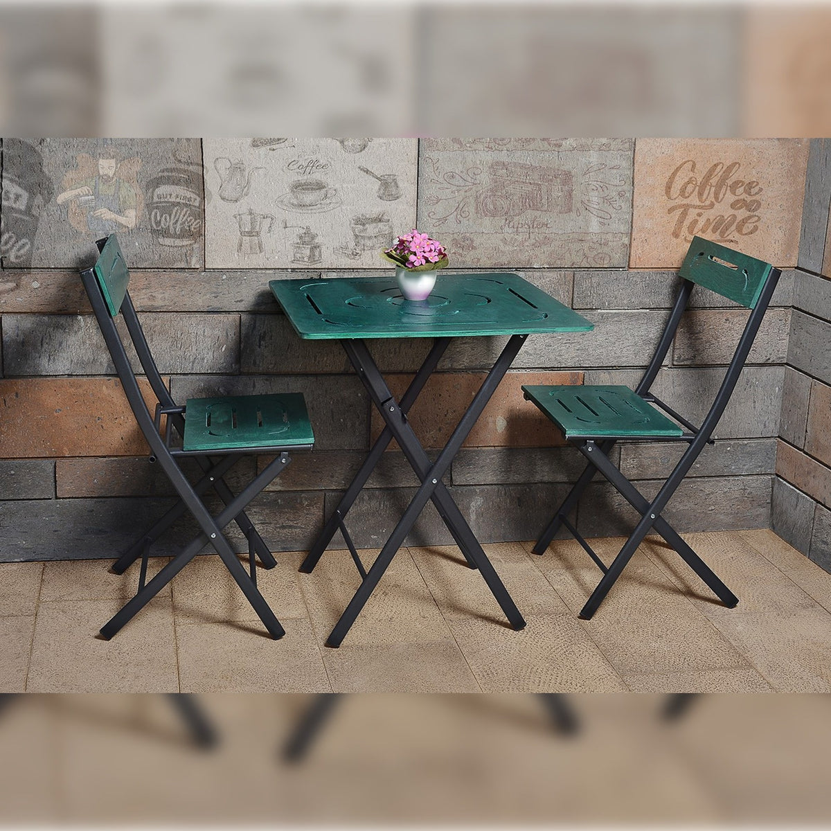 Set mesa y sillas de jardín 3 pzs verde (4)