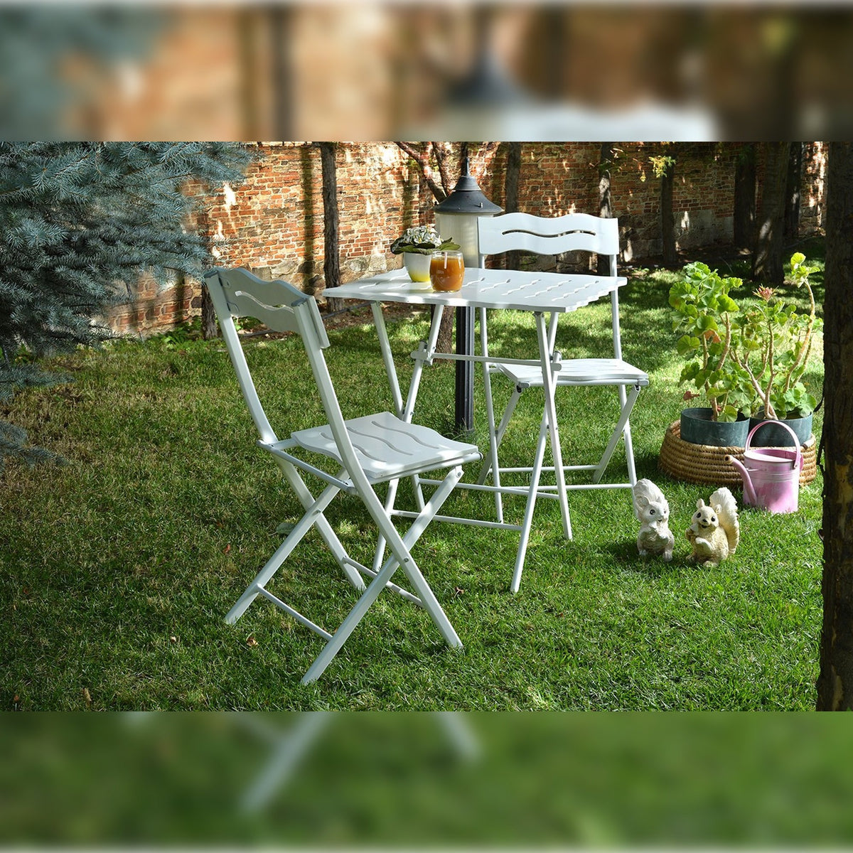 Set mesa y sillas de jardín 3 pzs blanco (2)