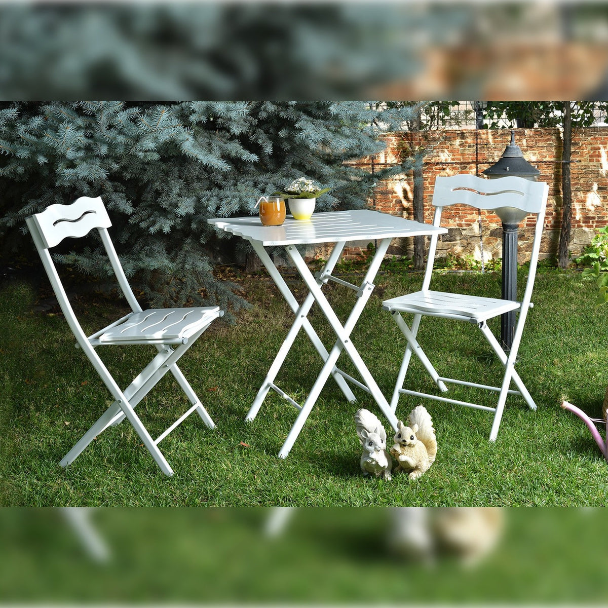 Set mesa y sillas de jardín 3 pzs blanco (4)