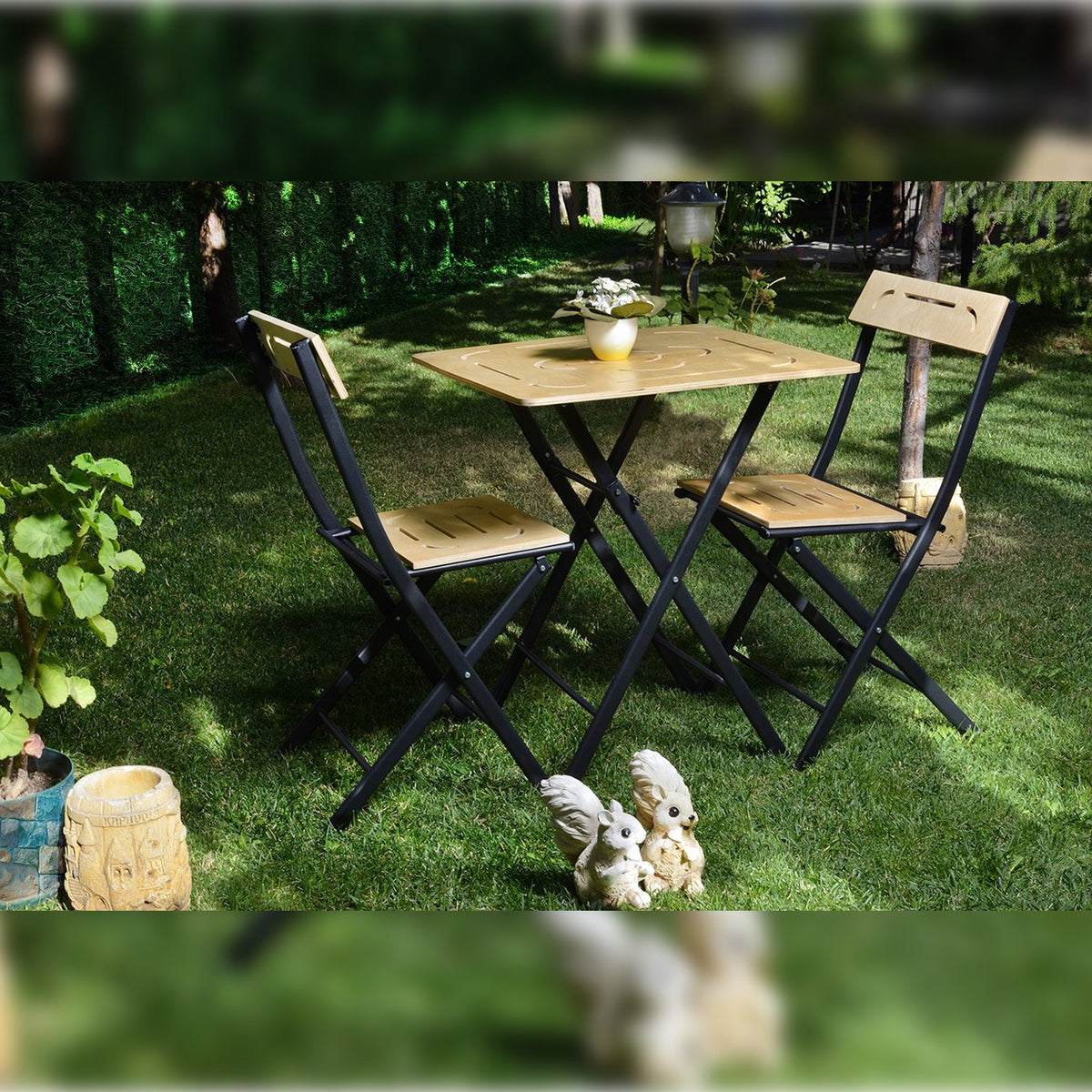 Set mesa y sillas de jardín 3 pzs marrón (2)