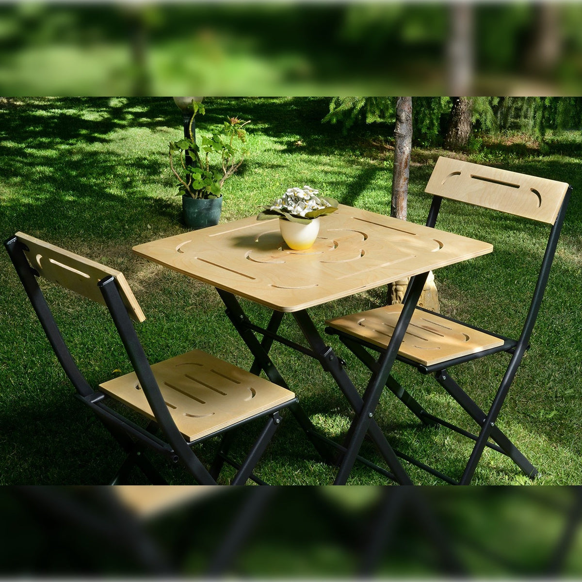 Set mesa y sillas de jardín 3 pzs marrón (3)