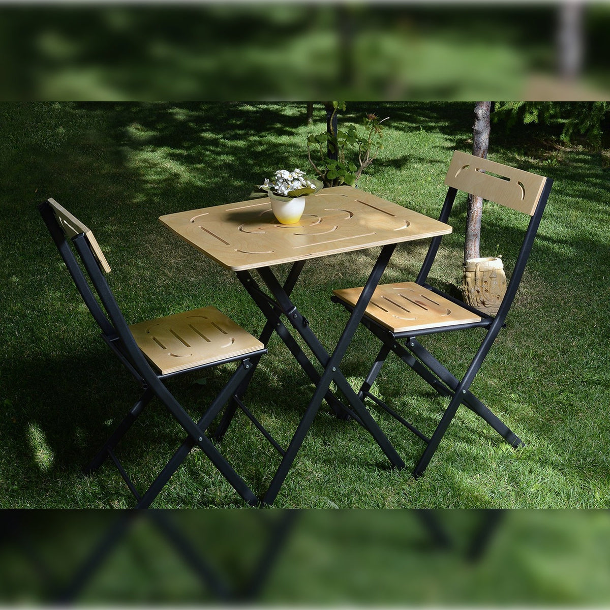 Set mesa y sillas de jardín 3 pzs marrón (4)