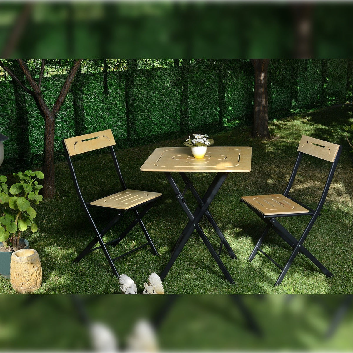 Set mesa y sillas de jardín 3 pzs marrón (5)