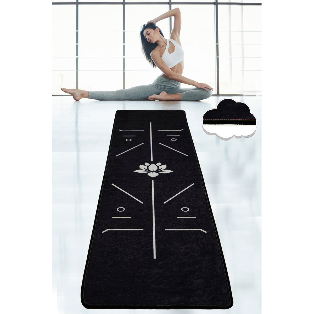 Alfombra de yoga negra antideslizante
