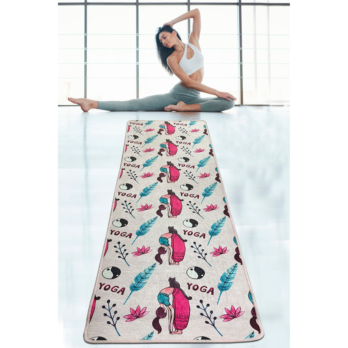 Alfombra de yoga estampado plantas antideslizante (2)