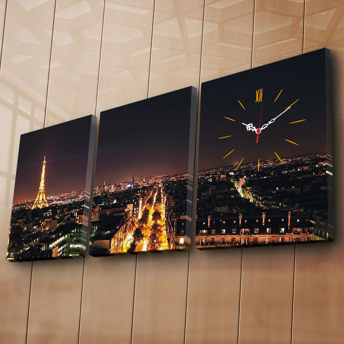 Reloj de pared lienzo decorativo 3 pzs estilo París (2)