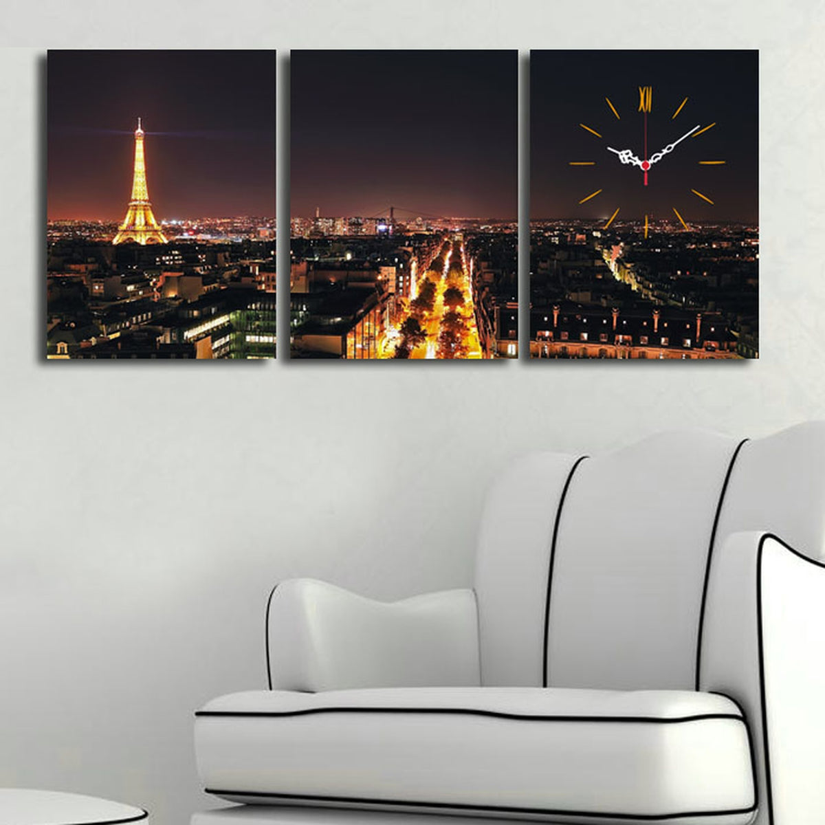 Reloj de pared lienzo decorativo 3 pzs estilo París (4)