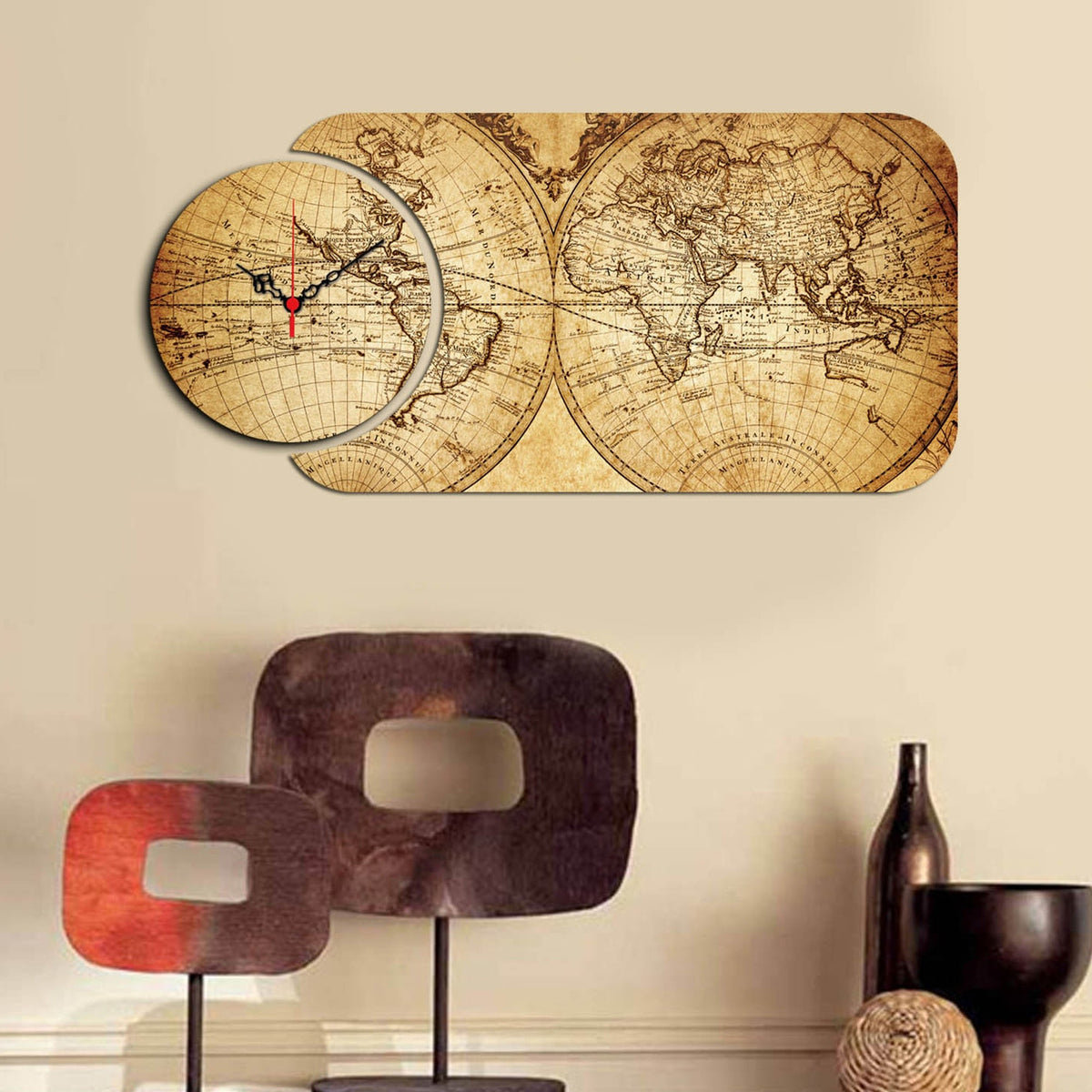 Reloj de pared MDF decorativo 2 pzs estilo mapamundi (6)