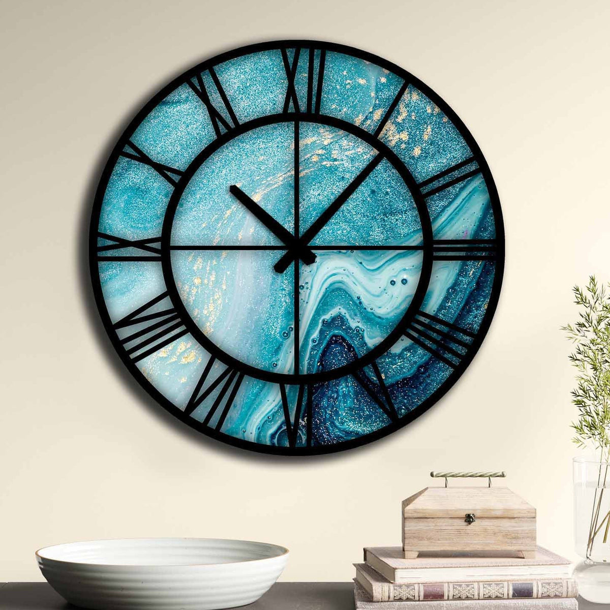 Reloj de pared MDF decorativo estilo azul (2)