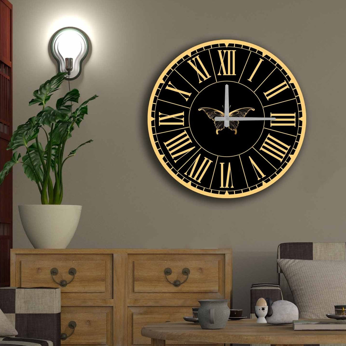 Reloj de pared MDF decorativo dorado y blanco (2)
